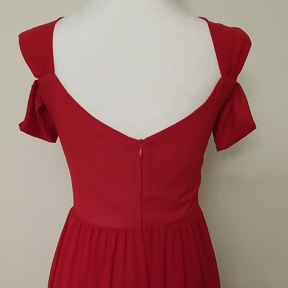 SHEIN Red Ruched Ruffled Maxi Gown - Picture 4 of 8